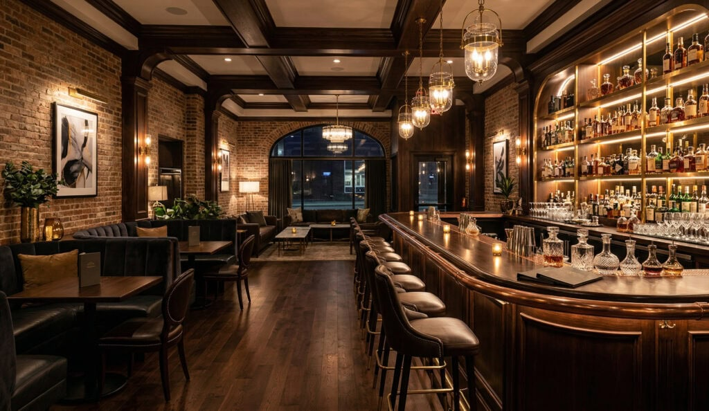 Bar oraz przestrzeń wypoczynkowa lounge w Pofzunqirelk